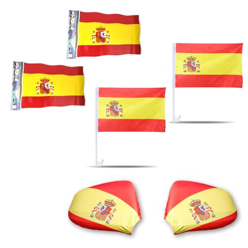 Sonia Originelli Fanset Fanartikel Fahnen für das Auto Spiegelfahnen Fensterfahnen Sticker WM EM, Farbe: Spanien von Sonia Originelli