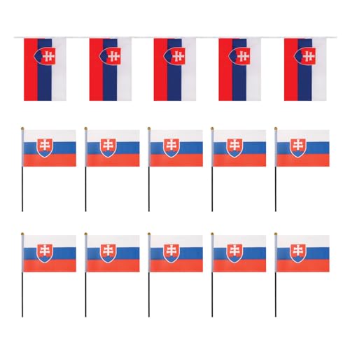Sonia Originelli Fanset Fanartikel Fahnengirlande und 10 Minifahnen für die Hand oder den Tisch EM WM Fussball, Farbe: Slowakei von Sonia Originelli