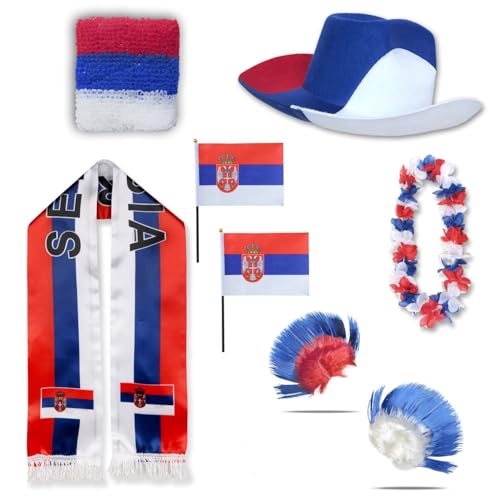 Sonia Originelli Fanset Fanartikel Fanhut Blumenkette Fanschal Schweißband Fähnchen Perücke WM EM Farbe: Serbien Iro Sonia Originelli Fanset Fanartikel Fanhut Blumenkette Fanschal Schweißband Fähnchen Perücke WM EM Farbe: Serbien Iro von Sonia Originelli