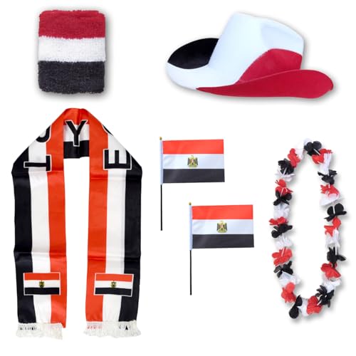 Sonia Originelli Fanset Fanartikel Fanhut Blumenkette Fanschal Schweißband Fähnchen WM EM Farbe: Ägypten von Sonia Originelli