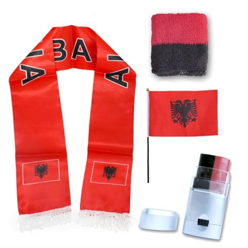 Sonia Originelli Fanset Fanartikel Fanschal Schweißband Fanschminke Schminkstft Fahne Flagge Farbe: Albanien von Sonia Originelli