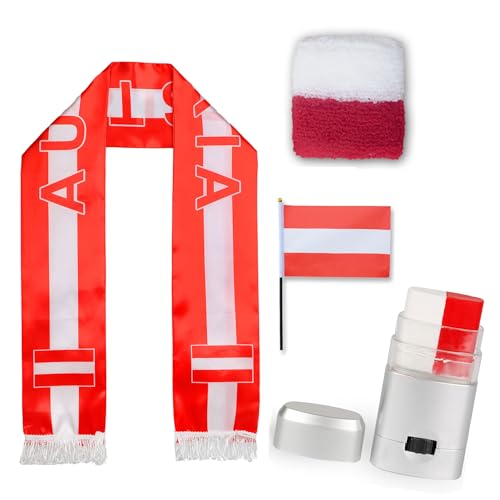Sonia Originelli Fanset Fanartikel Fanschal Schweißband Fanschminke Schminkstft Fahne Flagge Farbe: Österreich von Sonia Originelli