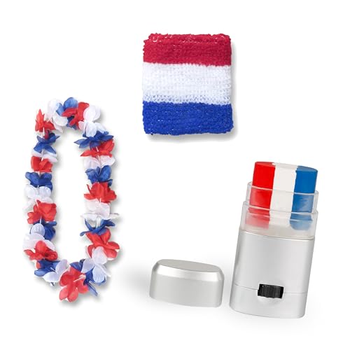 Sonia Originelli Fanset Fanartikel Fanschminke Schminkstift Schweißband Blumenkette in Länderfarben EM WM Fussball, Farbe: Frankreich von Sonia Originelli