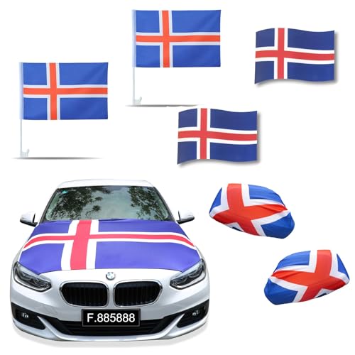 Sonia Originelli Fanset Fanartikel für das Auto Motorhaubenfahne Fensterfahnen Spiegelüberzieher Magentflaggen Farbe: Island XXL von Sonia Originelli