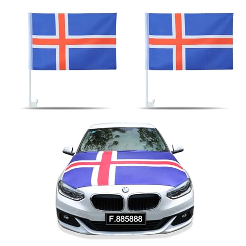 Sonia Originelli Fanset Fanartikel für das Auto Motorhaubenfahne Fensterfahnen Spiegelüberzieher Magentflaggen Farbe: Island von Sonia Originelli