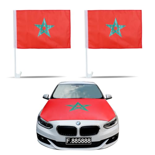 Sonia Originelli Fanset Fanartikel für das Auto Motorhaubenfahne Fensterfahnen Spiegelüberzieher Magentflaggen Farbe: Marokko von Sonia Originelli