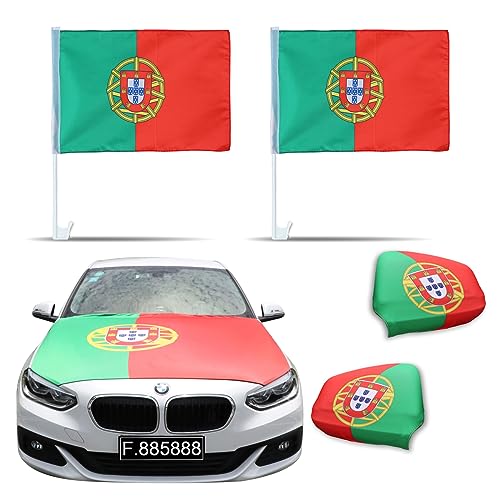 Sonia Originelli Fanset Fanartikel für das Auto Motorhaubenfahne Fensterfahnen Spiegelüberzieher Magentflaggen Farbe: Portugal XL von Sonia Originelli