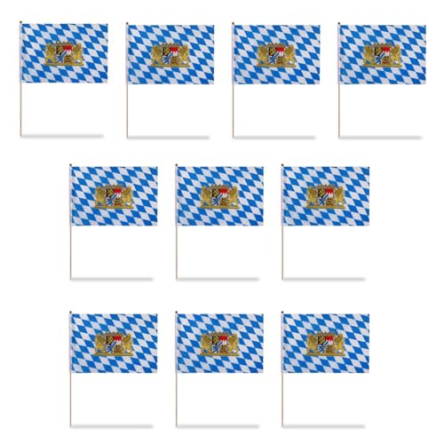 Sonia Originelli Handfahnen Flaggen zum Schwenken ca. 30 x 45 cm, 10 Stück, Farbe: Bayern Wappen von Sonia Originelli