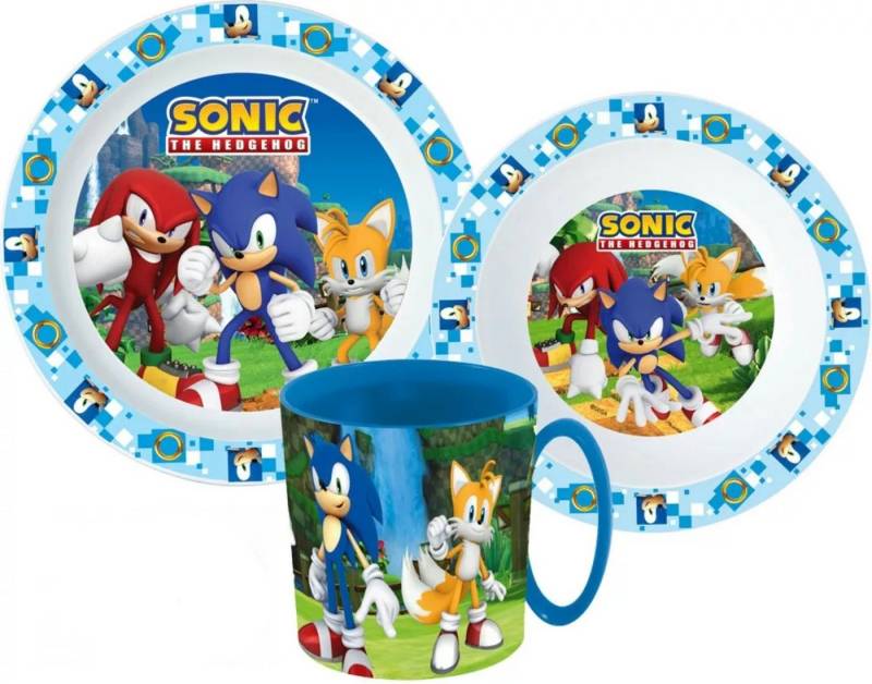 Sonic SEGA Frühstücks-Geschirrset Sonic and Friends Kinder Geschirrset, Kunststoff, Teller Müslischalle Becher von Sonic  SEGA