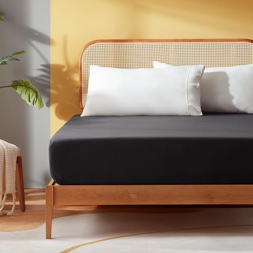 SONIVE Spannbettlaken 90x200cm, Weiches Bettlaken, Gebürstete Jersey Polyester, bis 30cm Matratzenhöhe, Oeko Tex Standard 100, Schwarz von Sonive