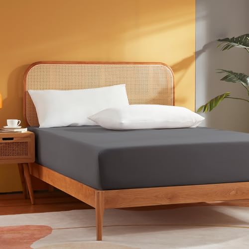 Sonive Spannbettlaken 140x200cm, Weiches und atmungsaktives Betttuch, 30 cm Tiefe Tasche, Dunkelgrau von Sonive