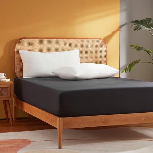 Sonive Spannbettlaken 160x200cm Großes Spannbetttuch,für Boxspringbett Topper bis 30 cm, Leichte Atmungsaktive Bettlaken, Schwarz von Sonive