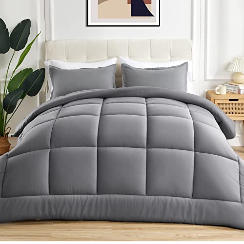 Sonive Bedding Bettdecke Ganzjahresdecke aus Mirofaser 200GSM weicher Füllung Atmungsaktive Schlafdecke 4-Jahreszeiten Steppdecke Duvet für Allergiker, grau 224x224cm von Sonive