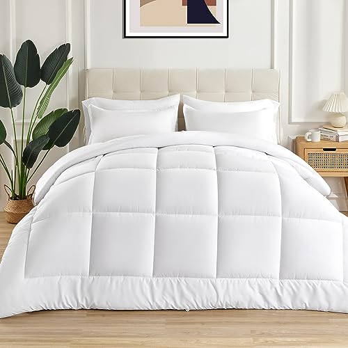 Sonive Bedding Bettdecke Ganzjahresdecke aus Mirofaser 85GSM weicher Füllung Atmungsaktive Schlafdecke 4-Jahreszeiten Steppdecke Duvet für Allergiker, Weiß 155x220cm von Sonive