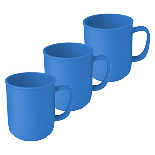 3 Tassen mit Henkel à 300 ml, Blau, wiederverwendbar, aus Kunststoff, Kaffeetasse Teetasse Becher Henkelbecher Henkeltasse von Sonja-Plastic