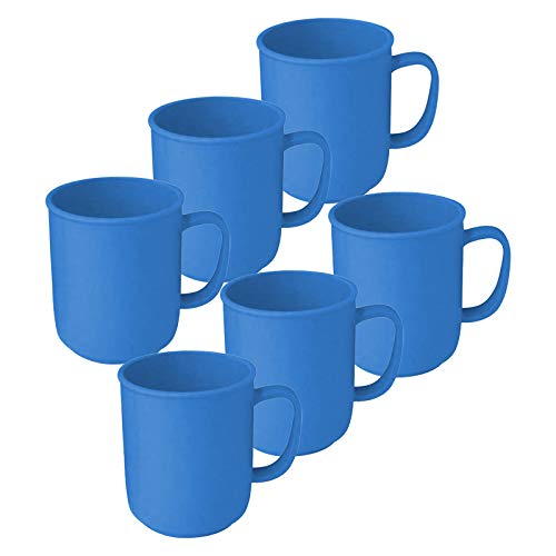 6 Tassen mit Henkel à 300 ml Blau, wiederverwendbar, aus Kunststoff, Kaffeetasse Teetasse Becher Henkelbecher Henkeltasse von Sonja-Plastic