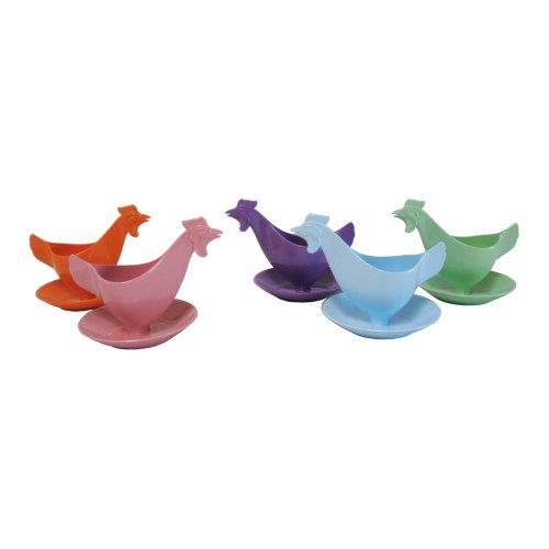 Eierbecher Huhn in hellen Farben sortiert 5er Set, Hühnereierbecher von Sonja-Plastic