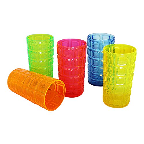 Longdrinkbecher 275 ml in Leuchtfarben 5er Set farblich sortiert, Größe: ca. 12 x Ø 6,0 cm, wiederverwendbar, Kunststoff von Sonja-Plastic