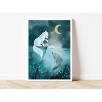 Kunstdruck | Delfin Fuchs A4 & A5 Tierposter Kinderzimmer Wanddeko Geschenk Junge Mädchen von SonjaSchweigerArt