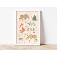 Kunstdruck Waldtiere | Kinderzimmer-Dekor Baby-Geschenk Pastellfarben von SonjaSchweigerArt
