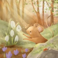 Wandbild | Maus Quadratisch Poster Kinderzimmer Wanddeko "Hallo Frühling' Waldtiere Babyzimmer von SonjaSchweigerArt