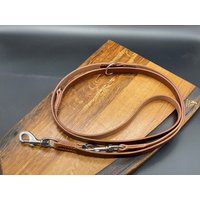 Lederleine 3-Fach Verstellbar, Geschirrleder Natur, Edelstahlkarabiner, Handgenäht von Sonjashandcrafted