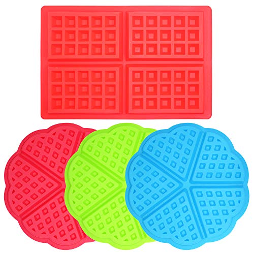 4 Pcs Waffle Mold,Sonku Silicone Waffle Baking Mould 2 Pack Non-Stick Silicone Mould Set for Children Muffins Biscuit Cooking Kitchen Baking Rectangular and Heart-Shaped Red von Sonku