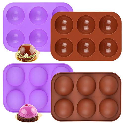 Sonku Halbkugel-Silikonform mit 6 Mulden, mittelgroß, für Schokolade, Kuchen, Gelee, Pudding, Kuppelmousse, 4 Stück von Sonku