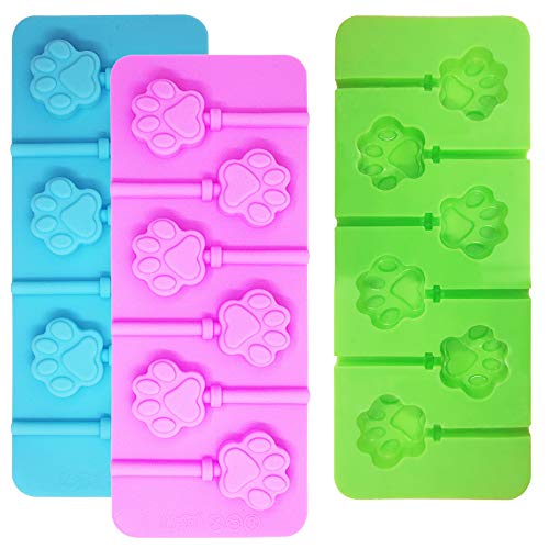 Sonku Silikonform mit 6 Mulden, für Lutscher, Schokolade, Süßigkeiten, Gelee, Fondant, mit 18 Saugnäpfen, Rosa, Blau und Grün, 3 Stück von Sonku