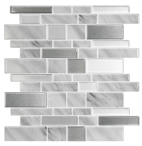 SonnaFs Inc: luxuriöse und selbstklebende Küchenrückwand -stilvolle Wandpaneele (Marmor Hellgrau-Matt,30.5cm x30.5cm x2.5mm)10robuste Spritzschutz-Klebefliesen.HB-302 Luxus+++neues Modell 2024! von SonnaFs Inc
