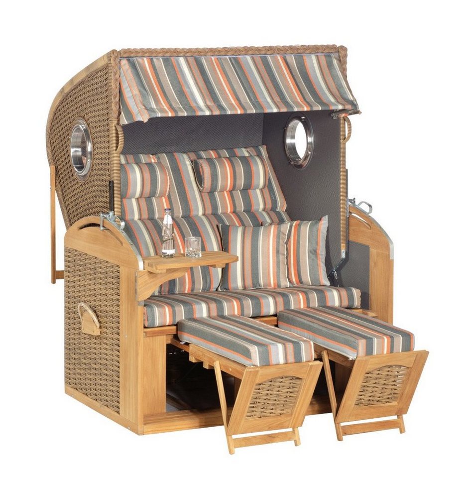 SonnenPartner Strandkorb Sunny Smart Strandkorb 305 Z Comfort XL Teak antik-braun Stoff 1235, BxTxH: 135x98x160 cm von SonnenPartner