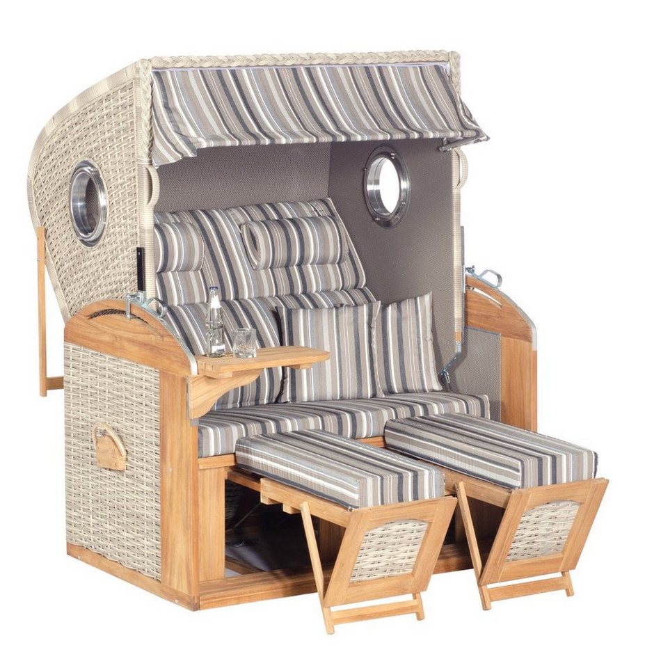 SonnenPartner Strandkorb Sunny Smart Strandkorb 305 Z Comfort XL Teak white-coral Stoff 1233, BxTxH: 135x98x160 cm von SonnenPartner
