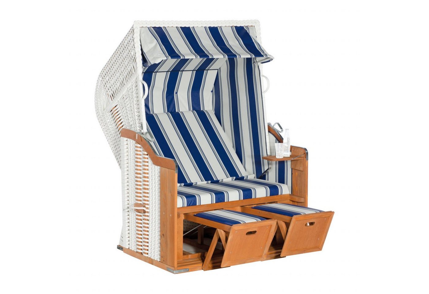 SonnenPartner Strandkorb SunnySmart Garten-Strandkorb Rustikal 250 BASIC 2-Sitzer weiß/blau von SonnenPartner