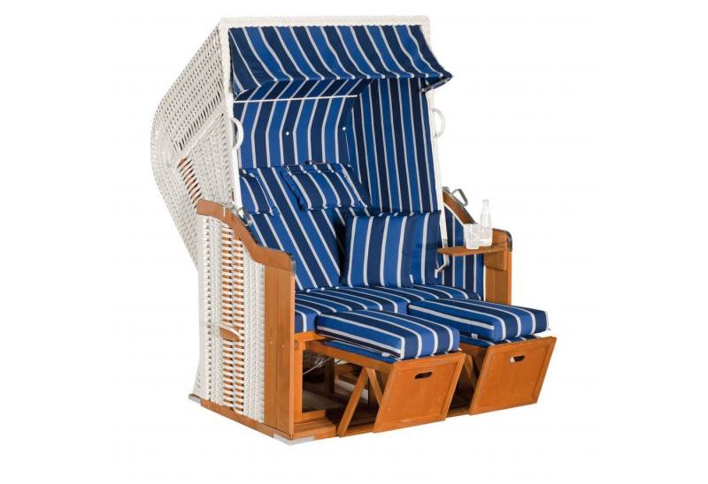 SonnenPartner Strandkorb SunnySmart Garten-Strandkorb Rustikal 250 PLUS 2-Sitzer weiß/blau von SonnenPartner