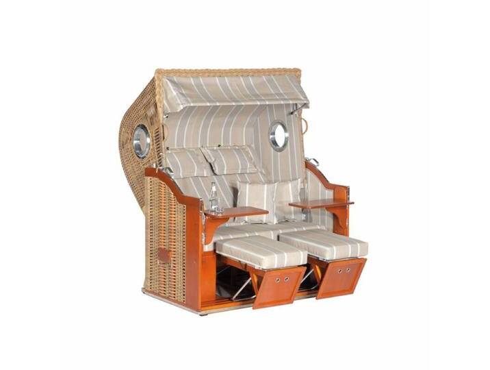 Sonnenpartner Classic-Bullauge XL-2-Sitzer Strandkorb, Geflecht marone, Dessin 16 von SonnenPartner
