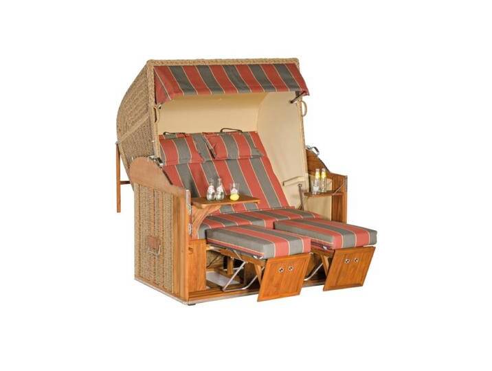 Sonnenpartner Classic Teak XL-2-Sitzer Strandkorb Liegemodell, Geflecht Hyazinthoptik, Dessin 28 von SonnenPartner