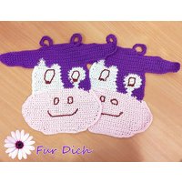 Motivtopflappen Kuh Lila Topflappen Gehäkelt Untersetzer Dekoration Küchendeko Nr5292 von Sonnenblume1547