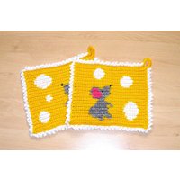 Motivtopflappen Maus Im Käse Untersetzer Tischdekoration Küche Geschenk Gelbe Topflappen Gehäkelte Dekoration Nr. 6259/6039 von Sonnenblume1547