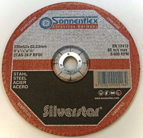 Sonnenflex Silverstar Schruppschleifscheiben für Stahl, 230 x 6 x 22,23 mm, AS 24 P BF von Sonnenflex