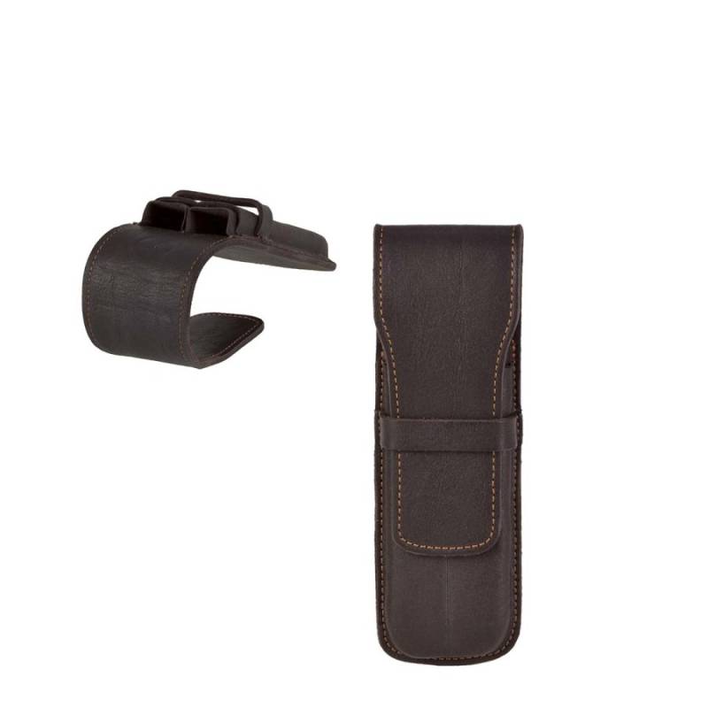 Schreibgeräteetui Leder 15x5cm "Karasek" für 2 Stifte mocca Sonnenleder von Sonnenleder