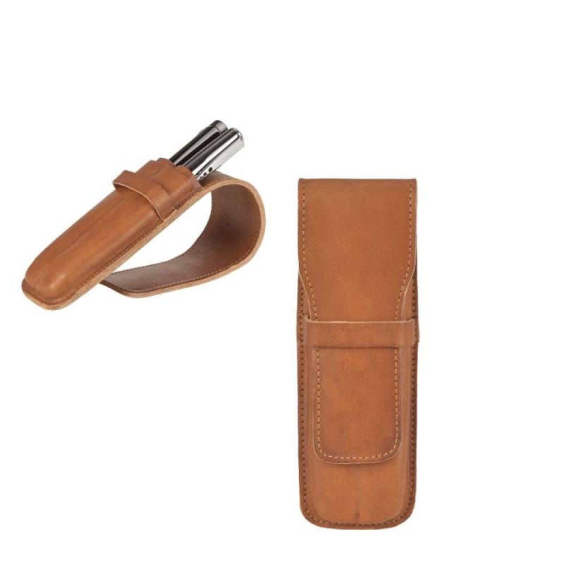 Schreibgeräteetui Leder 15x5cm "Karasek" für 2 Stifte naturbraun Sonnenleder von Sonnenleder