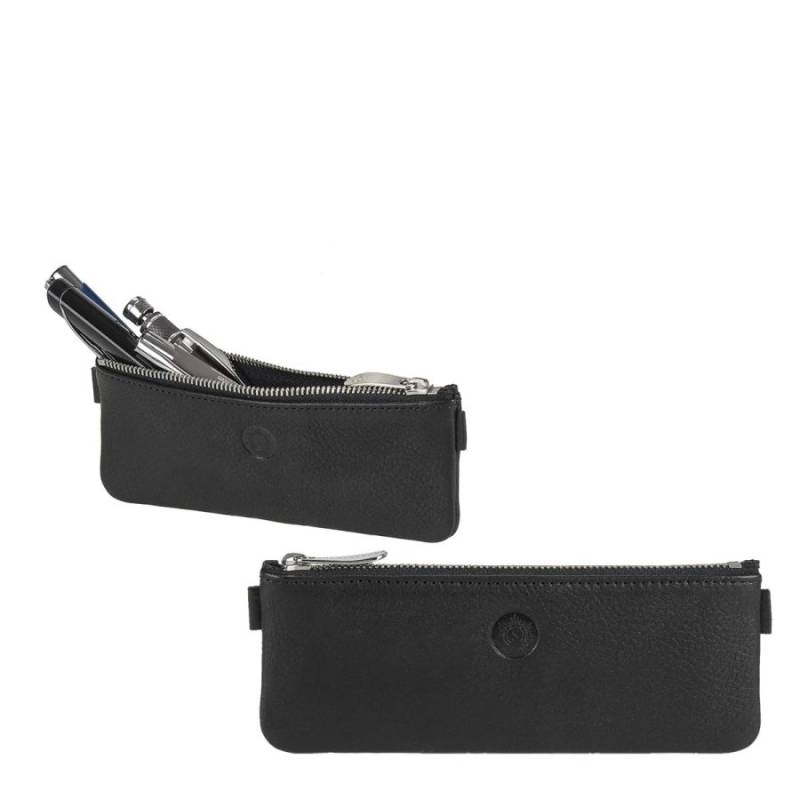 Stiftemäppchen Leder 16x6cm klein flach "Bode" schwarz Sonnenleder von Sonnenleder