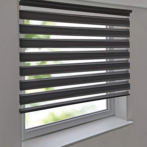 Doppelrollo Premium 130 x 130 cm anthrazit - Duorollo Vario Seitenzug zum Anschrauben freihängend für Wandmontage und Deckenmontage - inkl. Metallträger von Sonnenschutz-HH