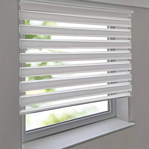 Doppelrollo Premium 95 x 190 cm weiß - Duorollo Vario Seitenzug zum Anschrauben freihängend für Wandmontage und Deckenmontage - inkl. Metallträger von Sonnenschutz-HH