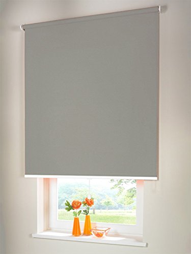Hochwertiges Verdunkelungsrollo Mittelzugrollo Springrollo Rollo Verdunkelung 130 x 260 cm / 130x260 cm grau // Verdunkelungsrollo/Verdunkelungs-Rollo/Fensterrollo von Sonnenschutz-HH