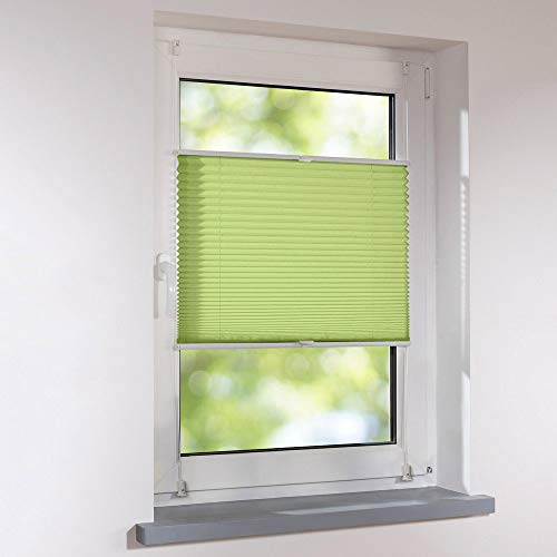 Plissee 80 x 220 cm verspannt - Farbe grün - Faltstore Klemmfix ohne Bohren Faltrollo Raffrollo Sichtschutz für Fenster und Türen inkl. Klemmträger von Sonnenschutz-HH