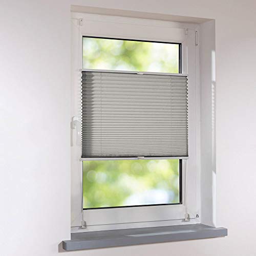 Plissee Faltstore verspannt - Klemmfix UNIVERSAL Faltrollo auf Maß ohne Bohren - 54 x 100 cm - grau von Sonnenschutz-HH