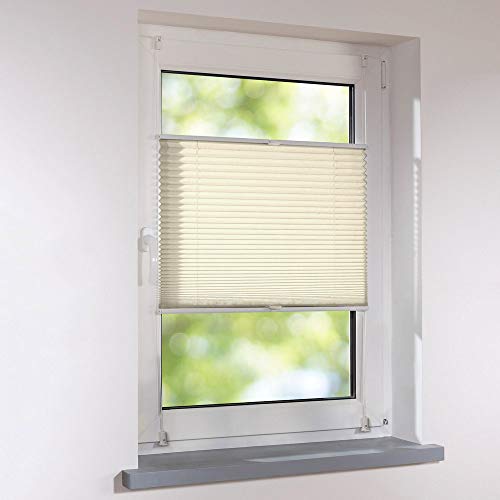 Plissee Faltstore verspannt - Klemmfix UNIVERSAL Faltrollo auf Maß ohne Bohren - 71 x 100 cm - creme von Sonnenschutz-HH