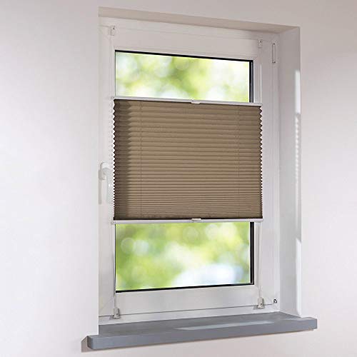 Plissee Faltstore verspannt - Klemmfix UNIVERSAL Faltrollo auf Maß ohne Bohren - 72 x 130 cm - cappuccino von Sonnenschutz-HH