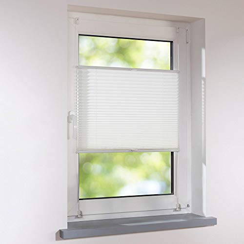 Plissee Faltstore verspannt - Klemmfix UNIVERSAL Faltrollo auf Maß ohne Bohren - 82 x 120 cm - altweiß von Sonnenschutz-HH